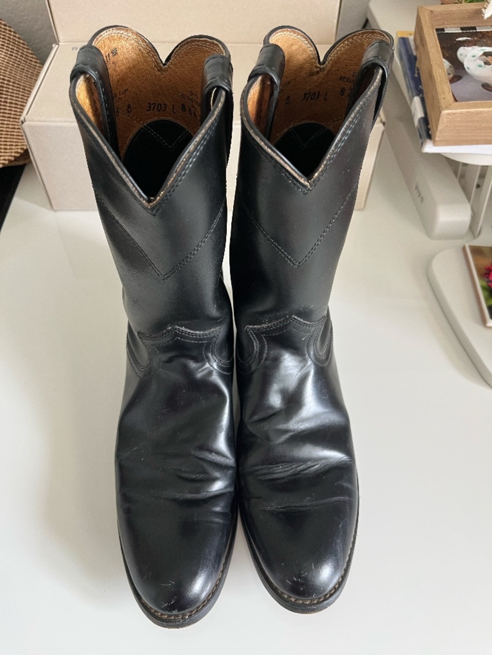 Justin Boots Black Leather Heeled Western Boots